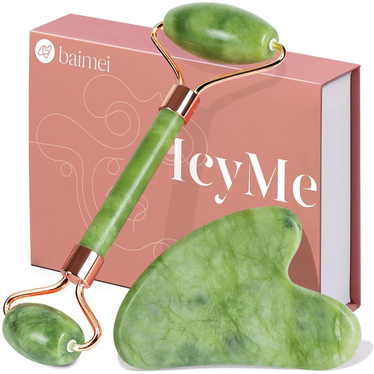 IcyMe Gua Sha & Jade Roller Set for Facial Sculpting and Relaxation
