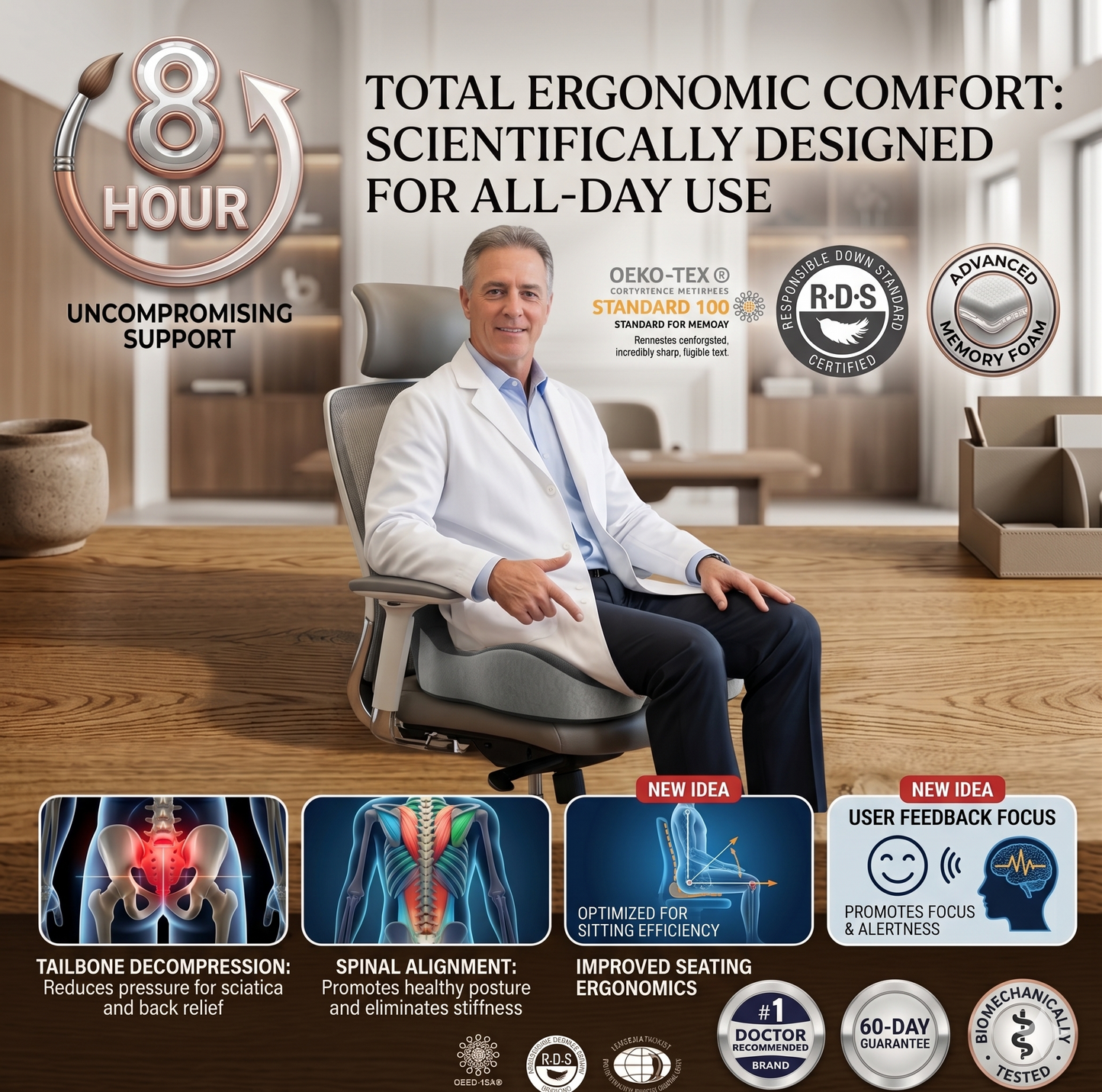 Orthopedic 2-in-1 Memory Foam Seat & Back Support