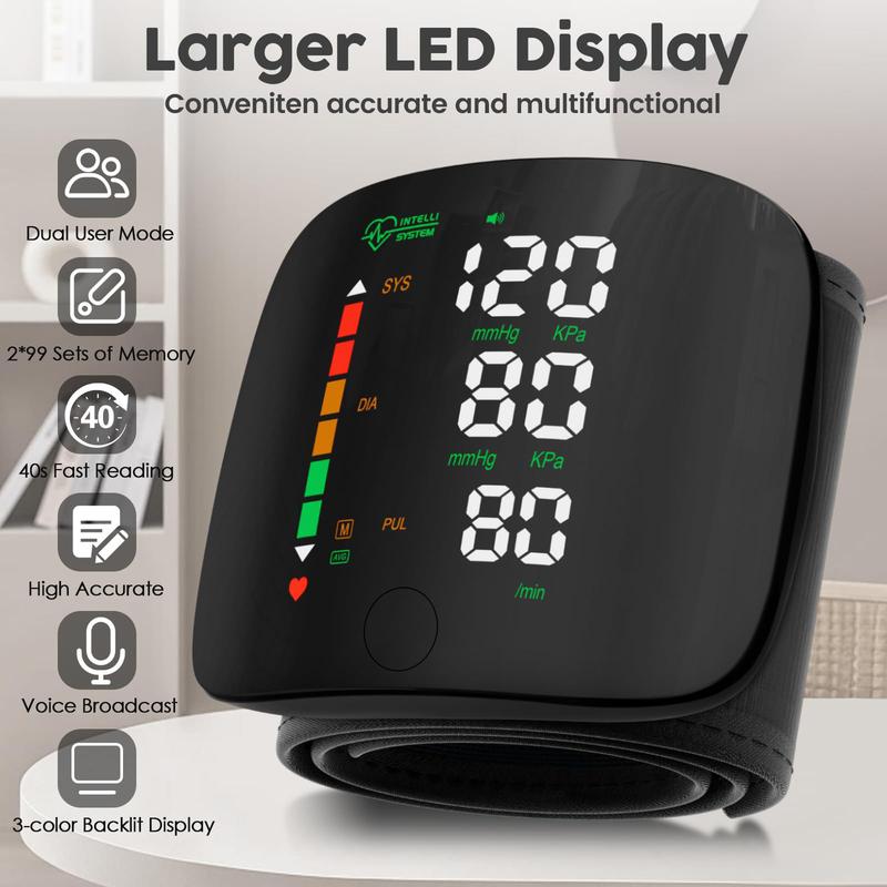 Rechargeable Wrist Blood Pressure with LED Touch Screen