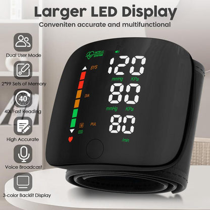 Rechargeable Wrist Blood Pressure with LED Touch Screen
